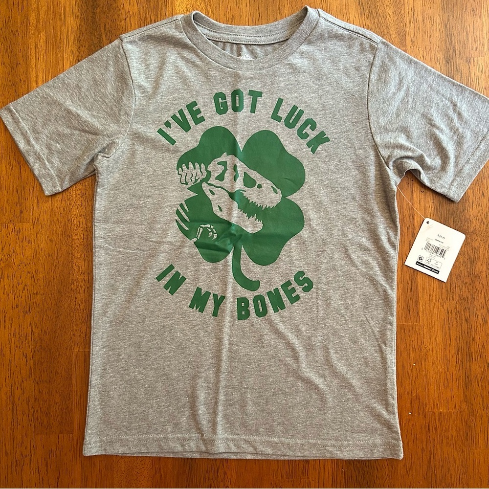 St.Patricks Day Dinosaur Shirt | I’ve Got Luck in My Bones Fossil Tee | Size 6/7